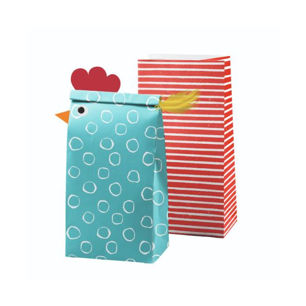 DIY Set Hühnertüten Set mit: 5 Papiertüten + 20 Klebepunkten + 5 Wackelaugen + 5 Hahnenkamm + Schnabel