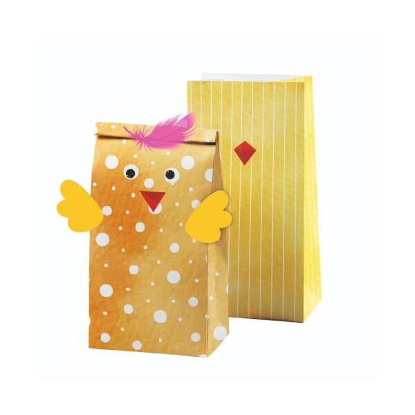DIY Set Kükentüten Tüten-Set mit 5x Papiertüten, 20 Klebepunkten, 10 Wackelaugen, 5 Federn, 10 Flügel