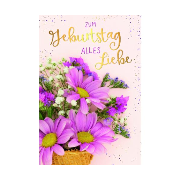 Geburtstag Glückwunschkarte mit Umschlag Blumen, zum Geburtstag alles Liebe, mit Goldfolie