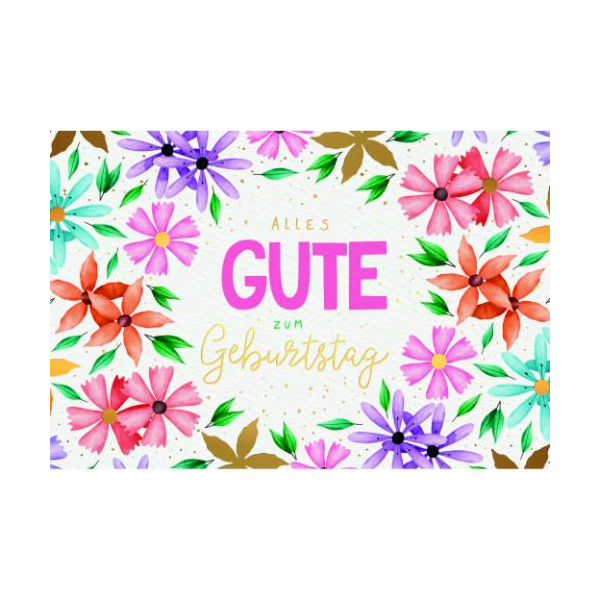 Geburtstag Glückwunschkarte mit Umschlag Blüten und Blätter, Alles Gute zum Geburtstag, mit Goldfolie