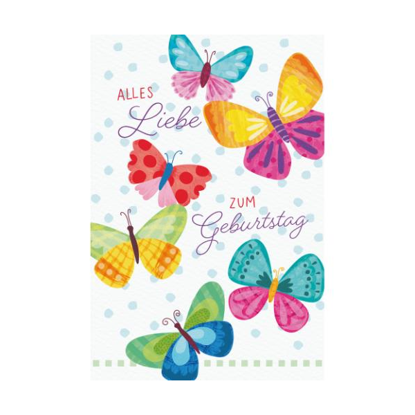 Geburtstag Glückwunschkarte mit Umschlag bunte Schmetterlinge, Alles Liebe zum Geburtstag