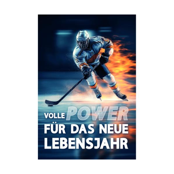 Geburtstag Glückwunschkarte mit Umschlag Eishockeyspieler volle Power für das neue Lebensjahr