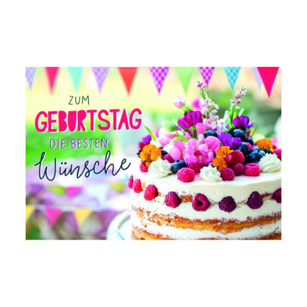 Geburtstag Glückwunschkarte mit Umschlag Geburtstagstorte mit Früchten und Blumen zum Geburtstag die besten Wünsche