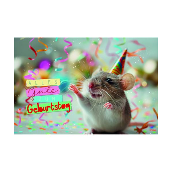 Geburtstag Glückwunschkarte mit Umschlag Maus mit Partyhut Alles Gute zum Geburtstag