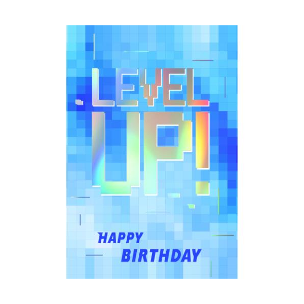 Geburtstag Glückwunschkarte mit Umschlag Schriftkarte, Gamer Karte Level UP! Happy Birthday, mit Regenbogenfolie