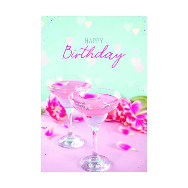 Geburtstag Glückwunschkarte mit Umschlag Zwei Martinigläser Happy Birthday