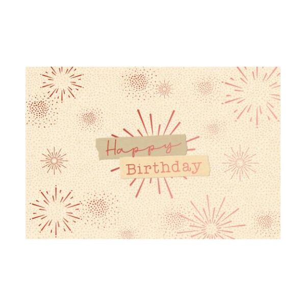Geburtstag Green Line unverpackte Glückwunschkarte mit Umschlag Feuerwerk Happy Birthday, mit roségoldener Metallicfolie