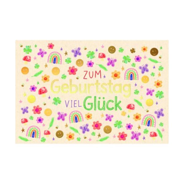 Geburtstag Green Line unverpackte Glückwunschkarte mit Umschlag Glücksmotive Zum Geburtstag viel Glück, mit Goldfolie
