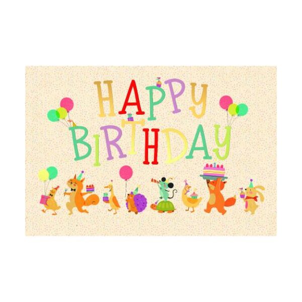 Geburtstag Green Line unverpackte Glückwunschkarte mit Umschlag Tiere, bunte Luftballons Happy Birthday, mit Goldfolie