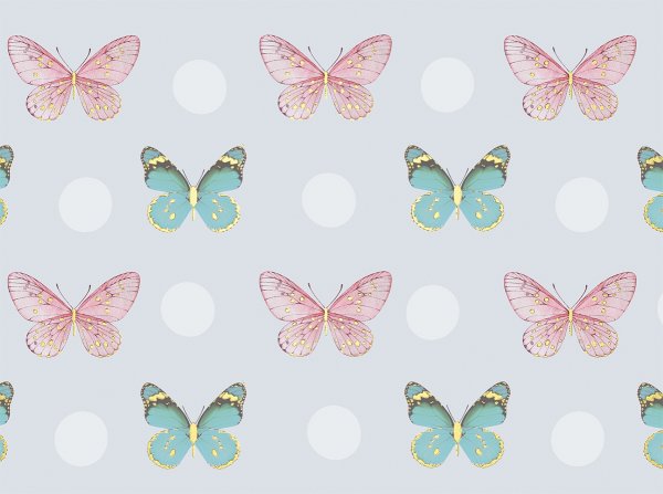 Geschenkpapier mit Metallicdruckfolie - Röllchen -  70x150 cm - Dots+Butterfly - Punkte und Schmetterlinge