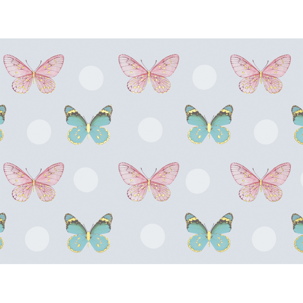 Geschenkpapier mit Metallicdruckfolie - Röllchen -  70x150 cm - Dots+Butterfly - Punkte und Schmetterlinge