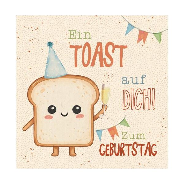 Geburtstag Green Line unverpackte Glückwunschkarte mit Umschlag Toastbrotscheibe Ein Toast auf dich! Zum Geburtstag, mit Blindprägung