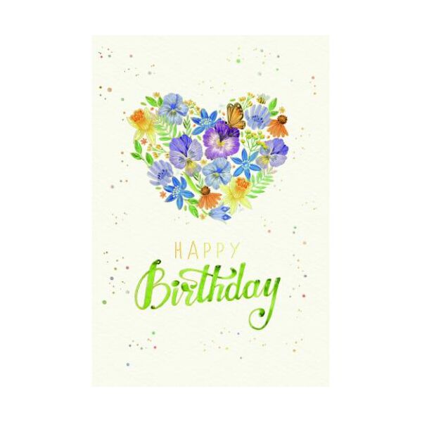 Geburtstag Skorpions Art Glückwunschkarte mit Umschlag Blüten und Blätterranken in Herzform, Schmetterling, Happy Birthday, mit Goldfolie und Blindprägung