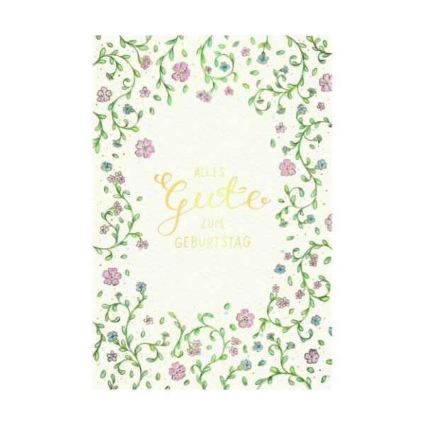 Geburtstag Skorpions Art Glückwunschkarte mit Umschlag Blüten und Blätterranken, Alles Gute zum Geburtstag, mit Goldfolie und Blindprägung