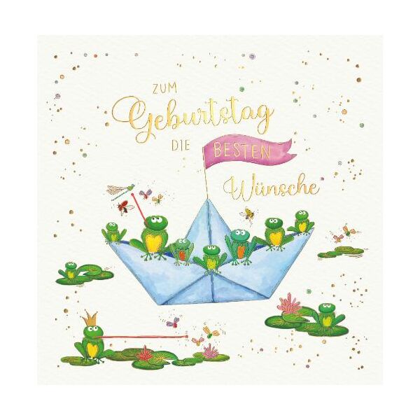 Geburtstag Skorpions Art Glückwunschkarte mit Umschlag Frösche, Papierboot, Zum Geburtstag die besten Wünsche, mit Goldfolie und Blindprägung