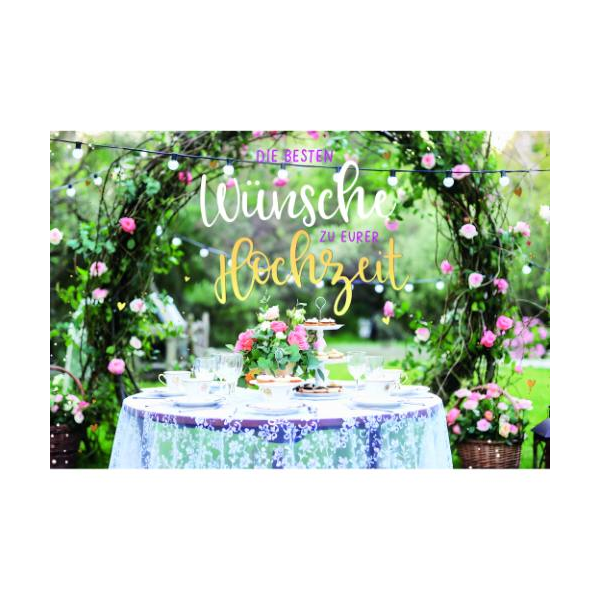 Hochzeit Glückwunschkarte mit Umschlag Festlich gedeckter Tisch im Grünen, die besten Wünsche zu eurer Hochzeit, mit Goldfolie