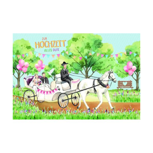 Hochzeit Glückwunschkarte mit Umschlag Hochzeitskutsche, Zur Hochzeit alles Gute, Naturkarton