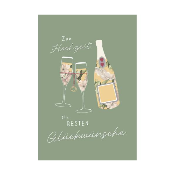 Hochzeit Glückwunschkarte mit Umschlag Sektflasche und Sektgläser mit Ringen Zur Hochzeit die besten Glückwünsche