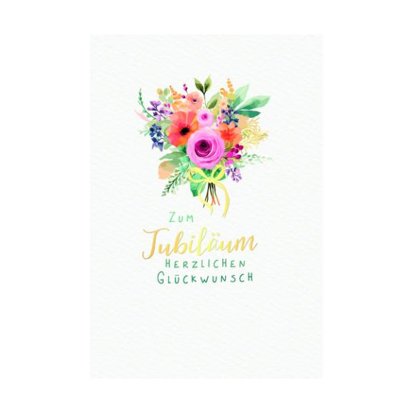 Jubiläum Glückwunschkarte mit Umschlag Blumenstrauß, zum Jubiläum Herzlichen Glückwunsch, mit Goldfolie