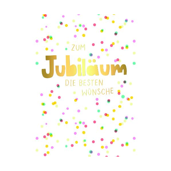 Jubiläum große A4 XXL Glückwunschkarte mit Umschlag Bunte Punkte zum Jubiläum die besten Wünsche, mit Goldfolie
