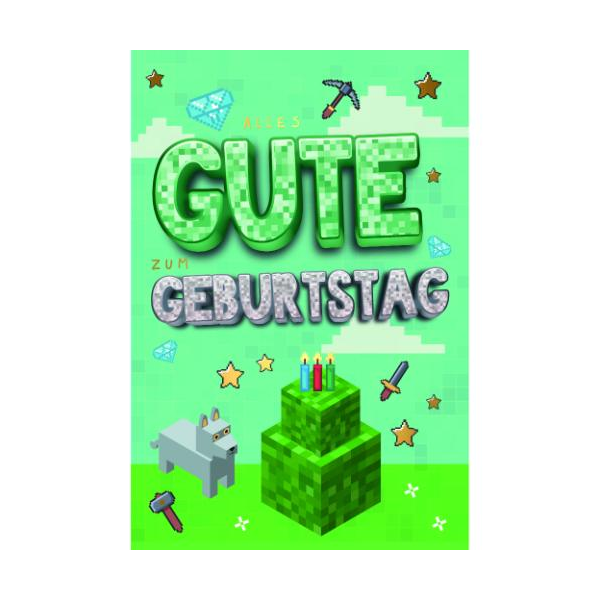 Kindergeburtstag Gamer Glückwunschkarte mit Umschlag Pixel-Block-Spiel, Craft-Style Geburtstag, mit Goldfolie