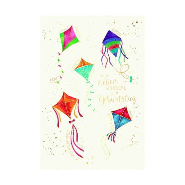 Kindergeburtstag Skorpions Art Glückwunschkarte mit Umschlag Flugdrachen, Alle lieben wünsche zum Geburtstag, mit Goldfolie und Blindprägung
