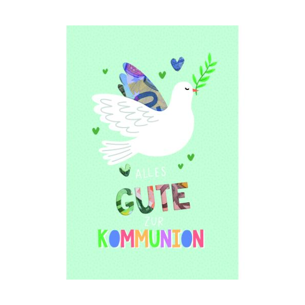 Kommunion Geldkarte Glückwunschkarte mit Umschlag Taube, gestanzt Alles GUTE zur KOMMUNION