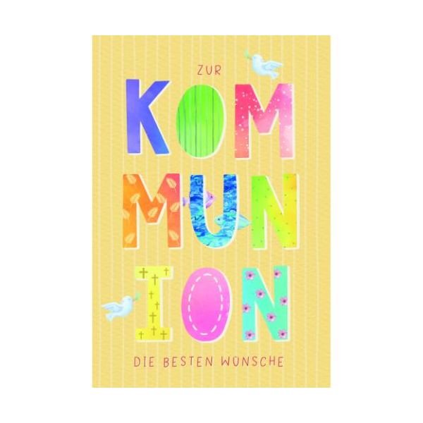 Kommunion Glückwunschkarte mit Umschlag Schriftkarte, Tauben zur KOMMUNION die besten Wünsche