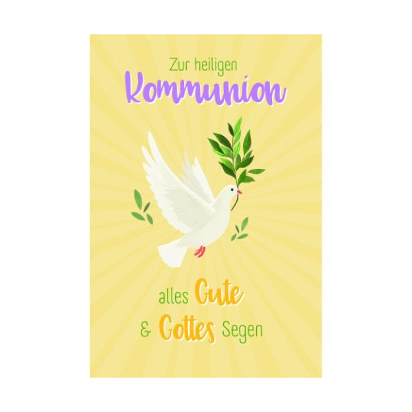 Kommunion Glückwunschkarte mit Umschlag Taube mit Zweig Zur heiligen Kommunion alles Gute & Gottes Segen