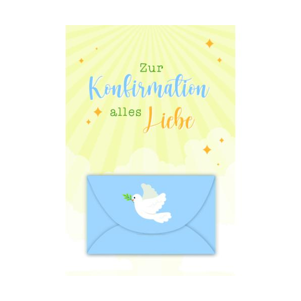 Konfirmation Geldkarte Glückwunschkarte mit Umschlag Taube, Zur Konfirmation alles Liebe, mit Geldkuvert