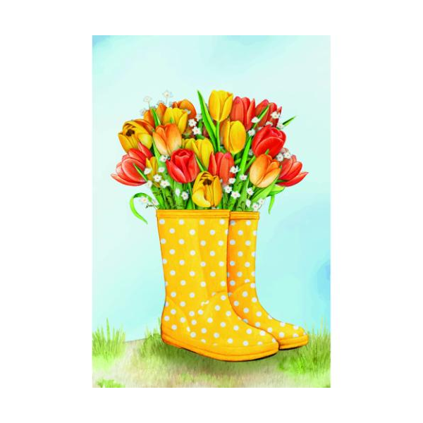 Ohne Text Frühjahr Grußkarte mit Umschlag Tulpen in Gummistiefeln