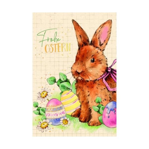 Ostern Green Line unverpackte Grußkarte mit Umschlag Hase mit Ostereiern, Frohe Ostern, mit Goldfolie
