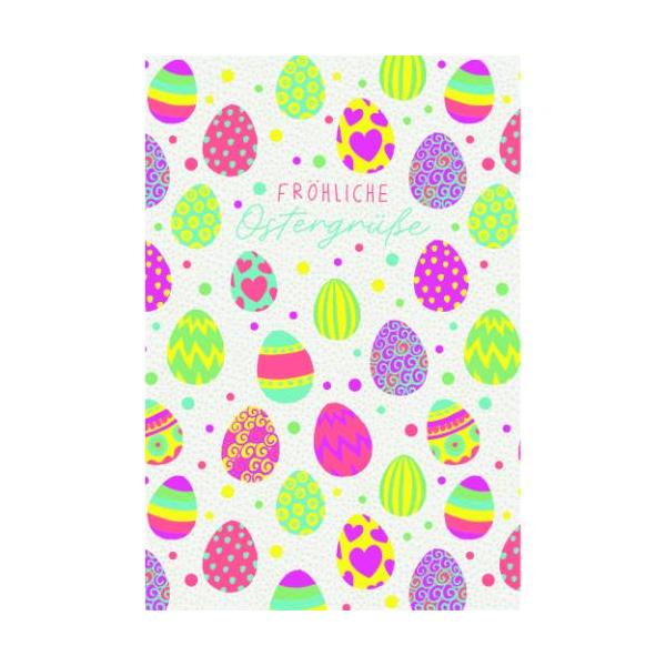 Ostern Neon Grußkarte mit Umschlag Bunte Ostereier, Fröhliche Ostergrüße, mitfarben