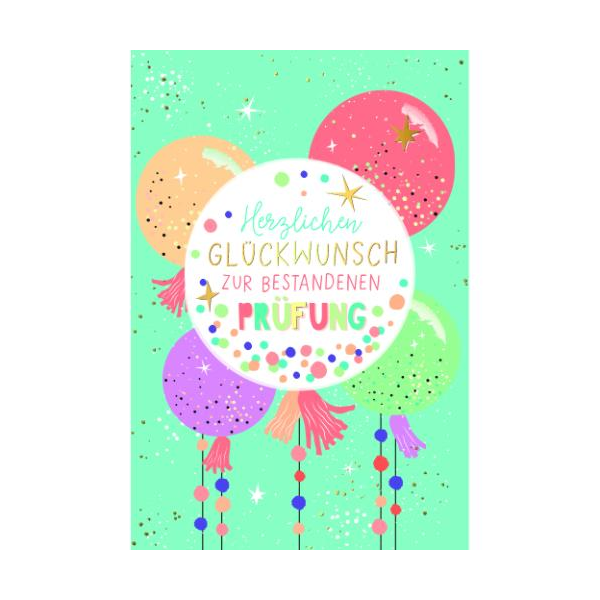 Prüfung Glückwunschkarte mit Umschlag Bunte Luftballons, Herzlichen Glückwunsch zur bestandenen Prüfung, mit Goldfolie