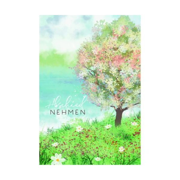 Trauer Kondolenz Beileidskarte mit Umschlag Baum, Wiese Aquarell Abschied nehmen