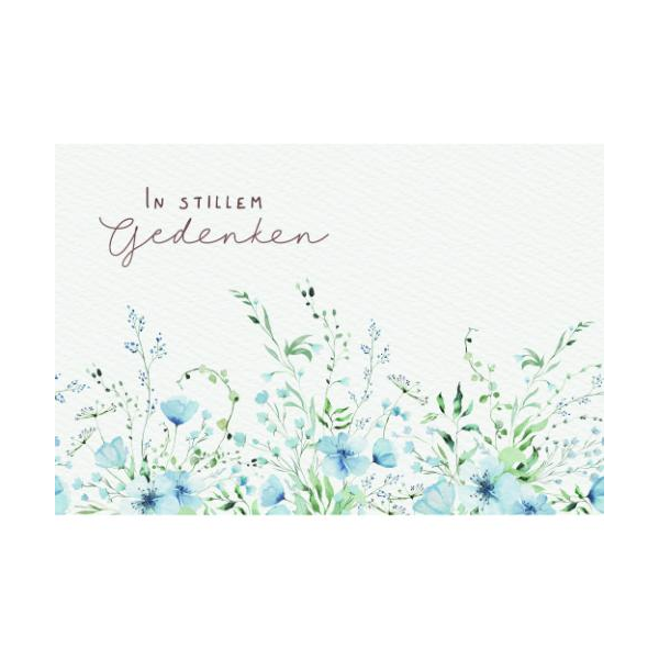 Trauer Kondolenz Beileidskarte mit Umschlag Blumen und Blätterranken, In stillem Gedenken, mit roségoldener Metallicfolie