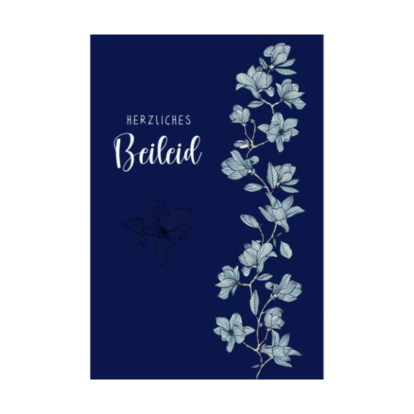 Trauer Kondolenz Beileidskarte mit Umschlag Blumenranke, Herzliches Beileid, mit Blindprägung
