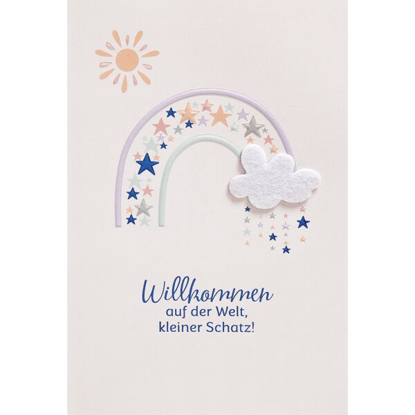 Geburt Baby Glückwunschkarte mit Umschlag Regenbogen mit Sternen Willkommen auf der Welt kleiner Schatz!