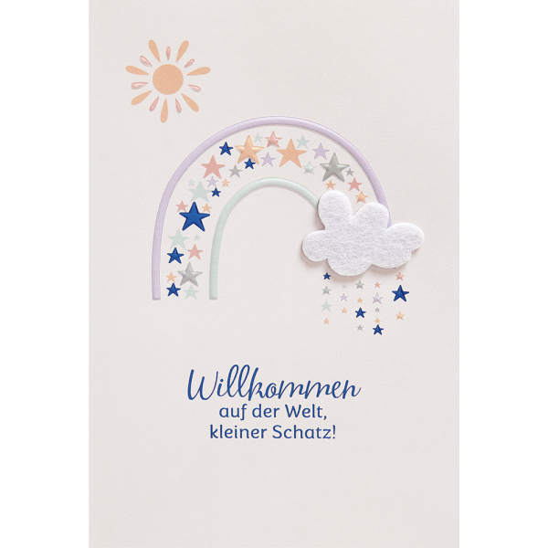 Geburt Baby Glückwunschkarte mit Umschlag Regenbogen mit Sternen Willkommen auf der Welt kleiner Schatz!