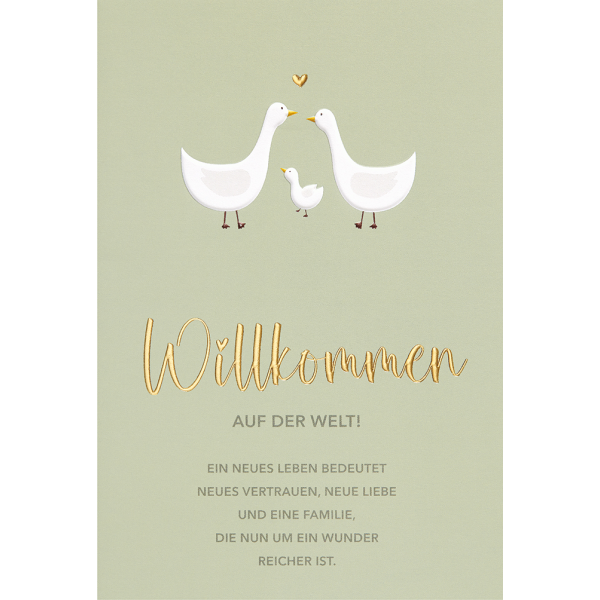 Geburt Baby unverpackte Glückwunschkarte mit Umschlag Gänse Familie Willkommen auf der Welt!