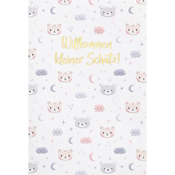 Geburt Baby unverpackte Glückwunschkarte mit Umschlag Teddybären Monde Sterne Willkommen kleiner Schatz!