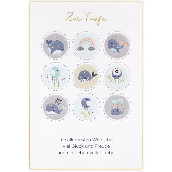 Taufe unverpackte Glückwunschkarte mit Umschlag Wale die allerbesten Wünsche, viel Glück und Freude und ein Leben voller Liebe!