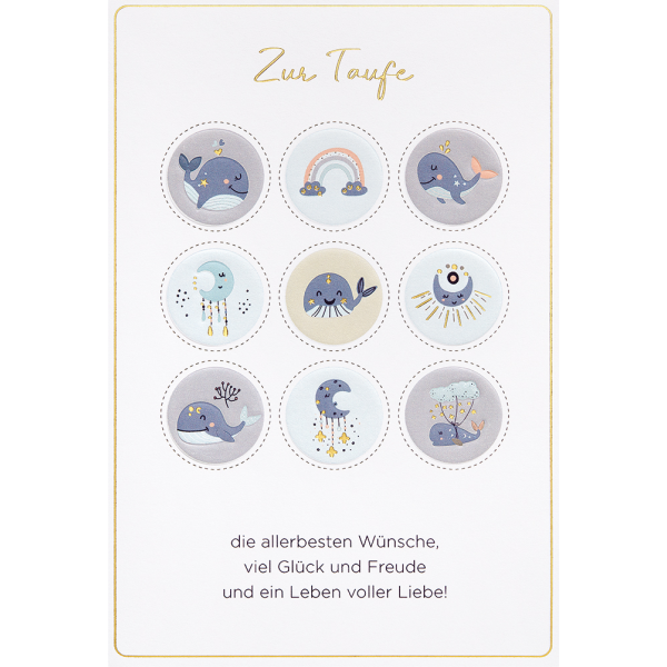 Taufe unverpackte Glückwunschkarte mit Umschlag Wale die allerbesten Wünsche, viel Glück und Freude und ein Leben voller Liebe!