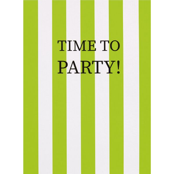 Einladung 5 Einladungen mit 5 Umschlägen Time to Party! Grün weiße Streifen
