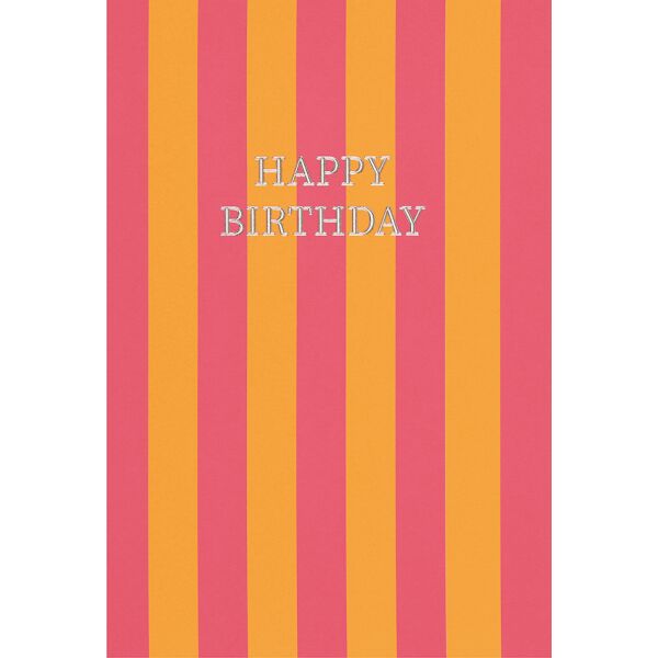 Geburtstag unverpackte Glückwunschkarte mit Umschlag Orange Rote Streifen Happy Birthday Silberfolie