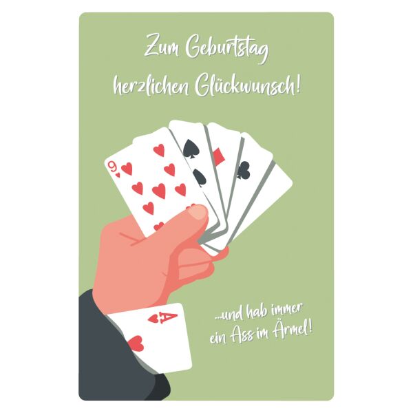 Geburtstag unverpackte Glückwunschkarte mit Umschlag Zum Geburtstag herzlichen Glückwunsch! Und hab immer ein Ass im Ärmel Skat