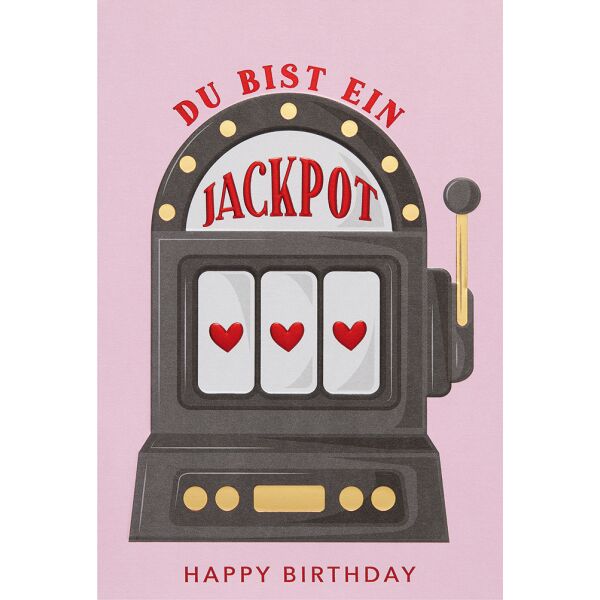 Geburtstag unverpackte Glückwunschkarte mit Umschlag Einarmiger Bandit Du bist ein Jackpot Happy Birthday