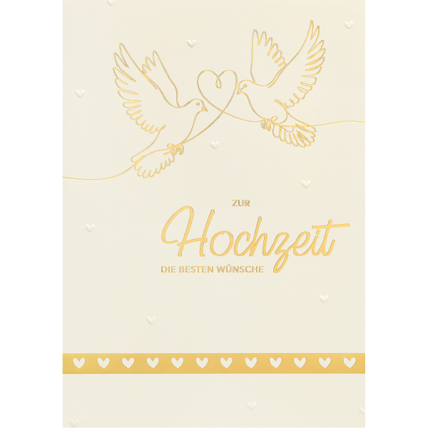 Hochzeit Große A4 XXL Glückwunschkarte mit Umschlag Tauben Herz Zur Hochzeit die besten Wünsche