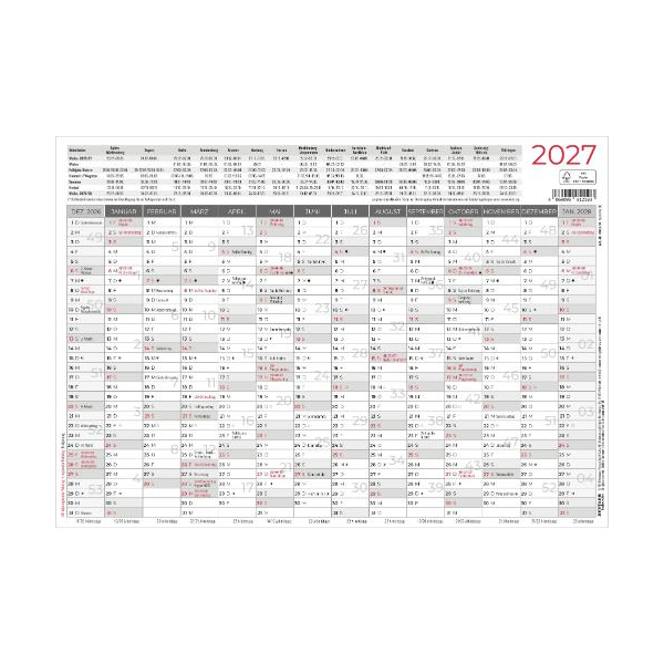 Kalender 2027 Jahresplaner Kleiner Wandplaner - 70x50 Zettler