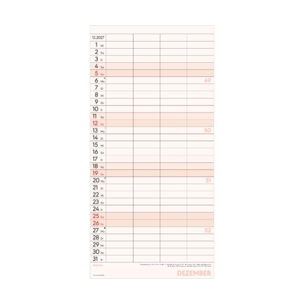 Kalender 2027 Familienplaner Superplaner M 4 Spalten - 22x45 Drahtkammbindung Alpha Edition